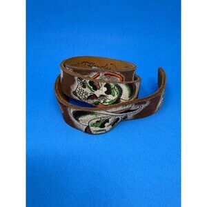 Vtg Ed Hardy Cowboy Skull Skeleton Genuine Leather Belt Mens M Y2K